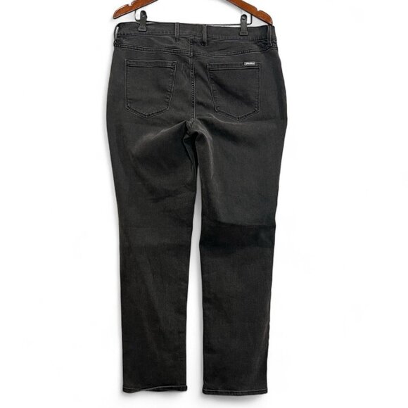 Eddie Bauer Jeans Women Size 14 Black Washed Slightly Curvy Slim Straight Denim - Picture 2 of 16